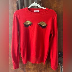 Red long sleeve sweater sexy lashes